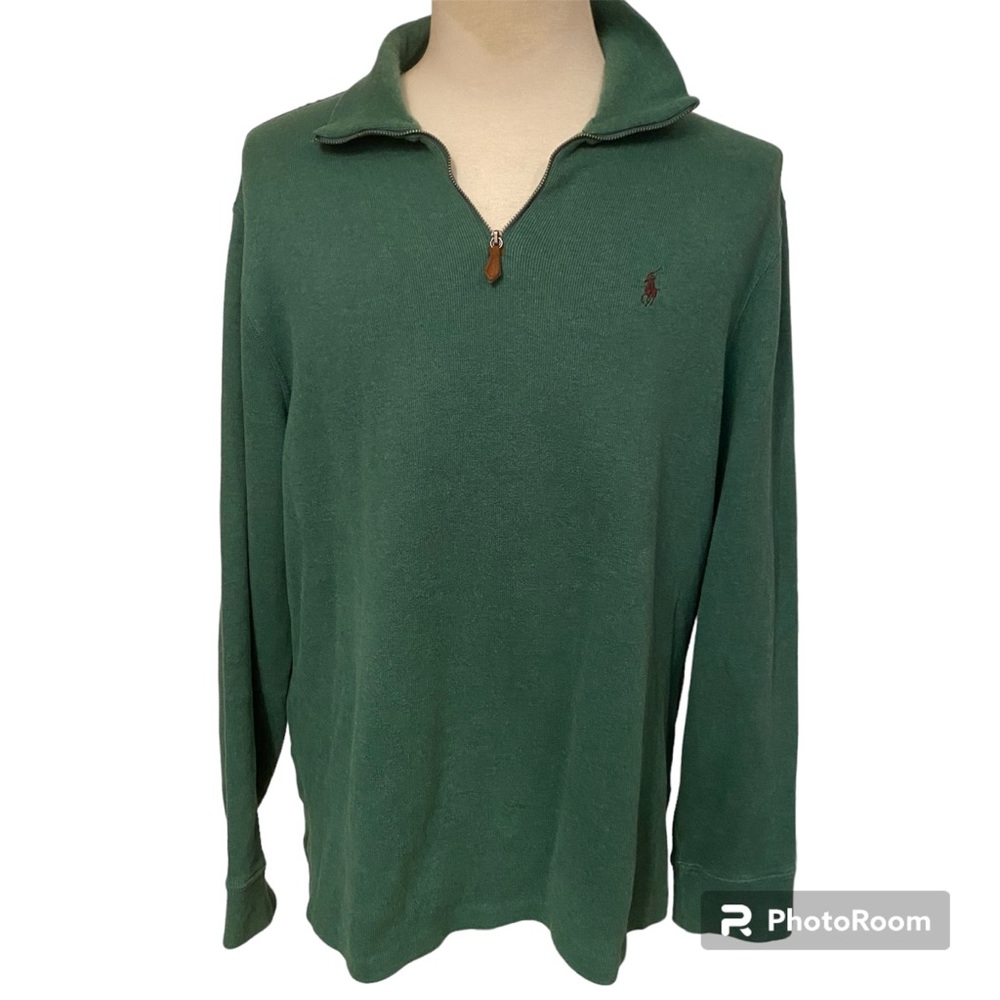 POLO RALPH LAUREN MENS 1/4 ZIP SWEATER GREEN COTTON SIZE XL